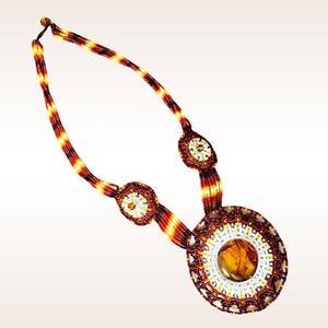Handmade Beaded Necklace with Amber